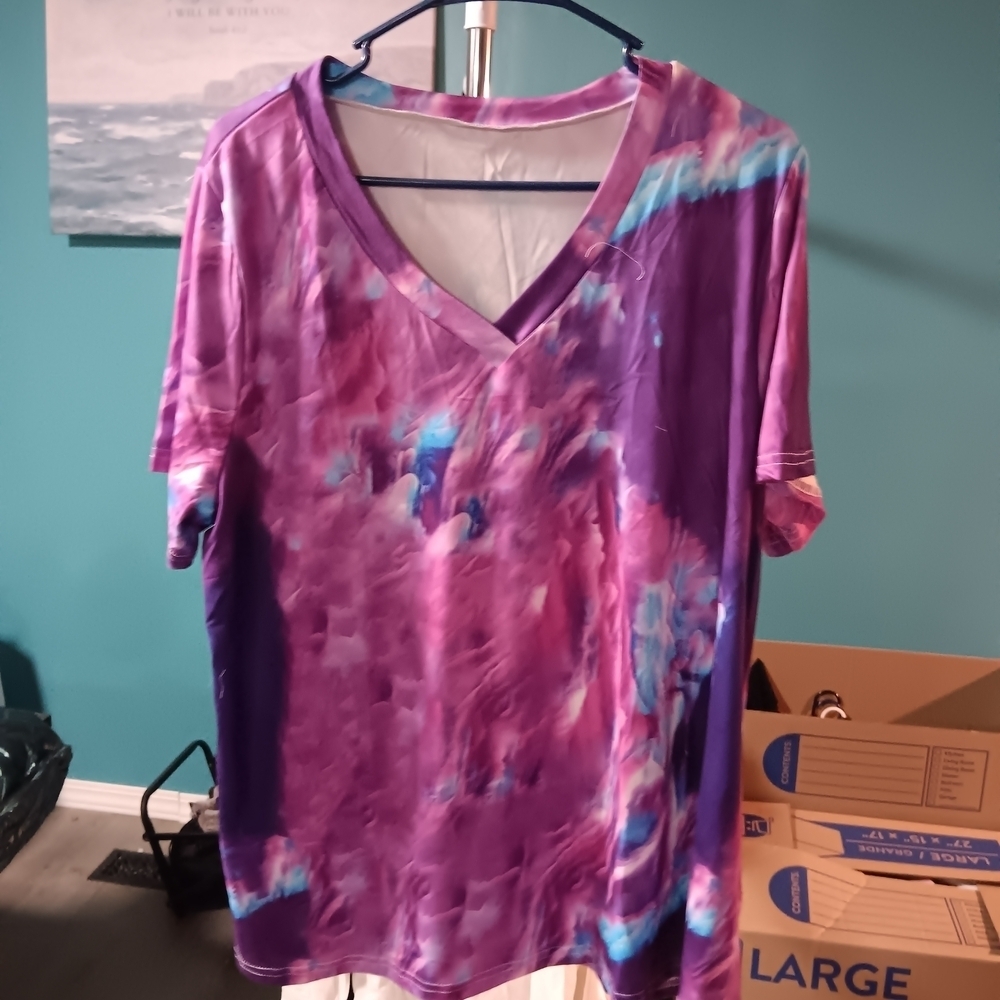 Purple and Blue Tie-Dye Women's Top